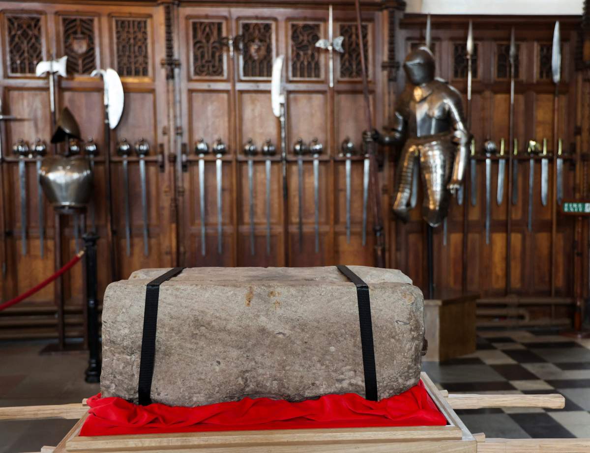 The Stone of Destiny, which is also known as the Stone of Scone, lies in Edinburgh Castle before its onward transportation to be placed beneath the Coronation Chair at Westminster Abbey for the coronation of King Charles III. The stone is returning to England for the first time since 1996 to play a key part in the coronation ceremony. Picture date: Thursday April 27, 2023.