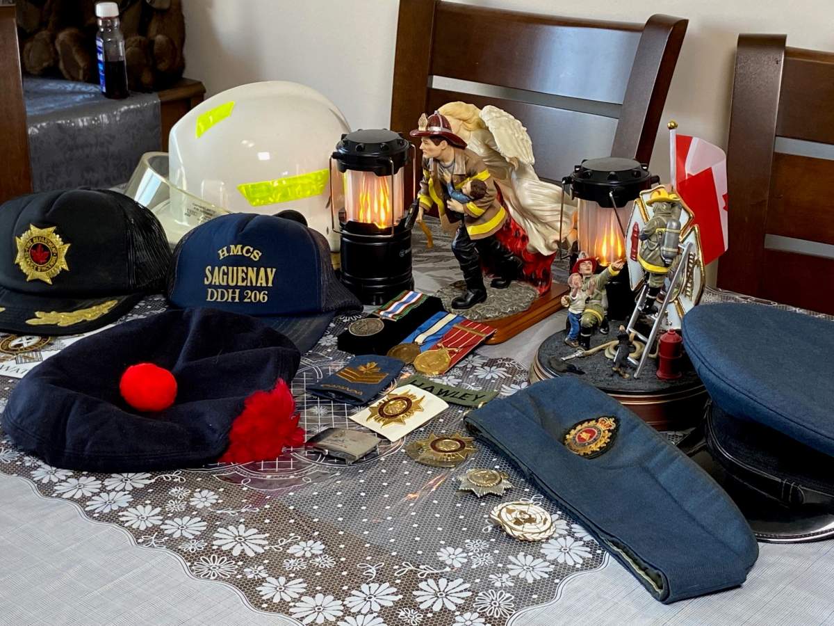 Cecil Hawley’s military medals and hats.