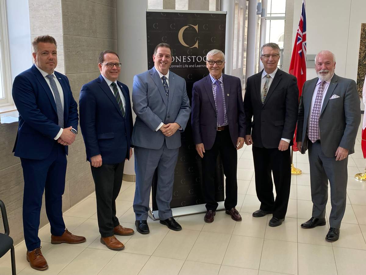 Announcement at Guelph City Hall for new Conestoga College campus in the downtown.
