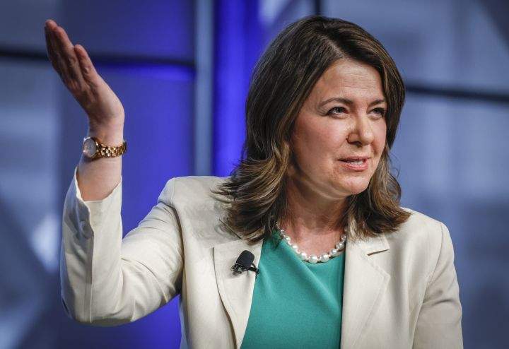 Alberta Premier Danielle Smith gestures as she speaks at an economic forum in Calgary, Alta., Tuesday, April 18, 2023.