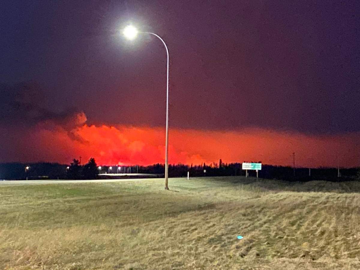A wildfire near Entwistle in Parkland County, Alta. on Saturday, April 29, 2023.