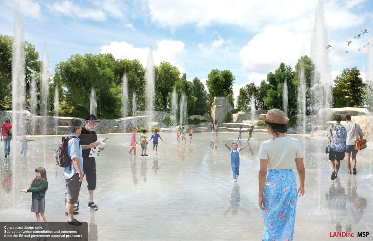 The province said the one-acre fountain and splash pad will be all-season.
