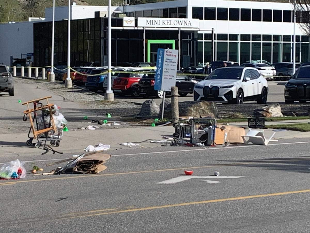 The aftermath of a serious collision involving a pedestrian and a vehicle in Kelowna on Thursday.