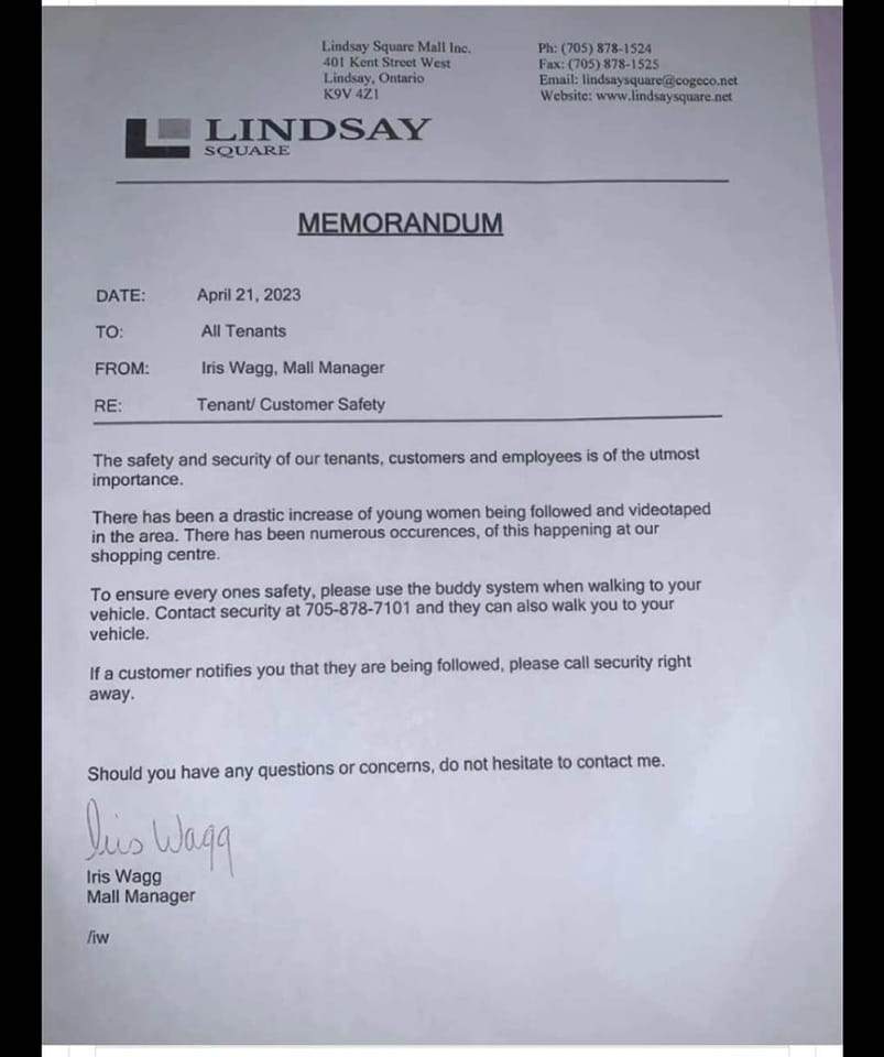 A copy of a letter issued to tenants at Lindsay Square mall in Lindsay, Ont.