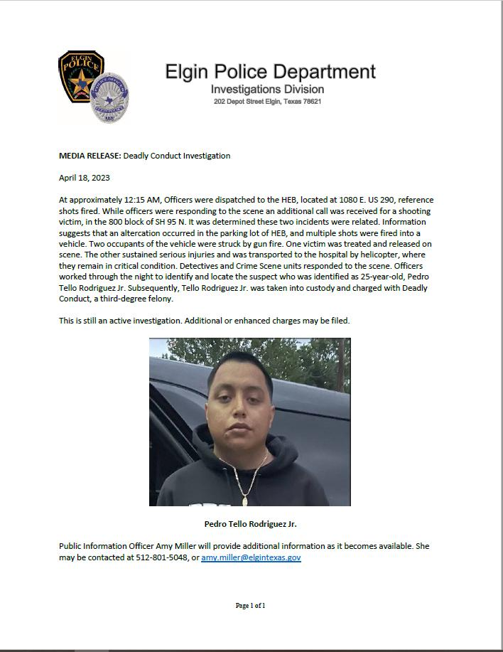 A press release from the Elgin Police Department.