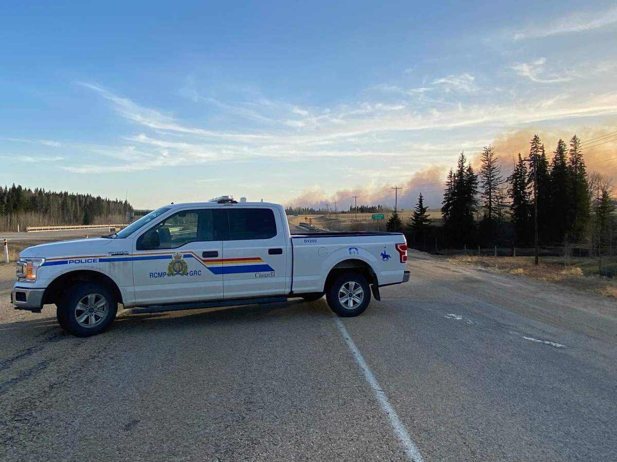 Highway 16 was closed in Parkland County at Range Road 65 due to a wildfire near Entwistle on Saturday, April 29, 2023.