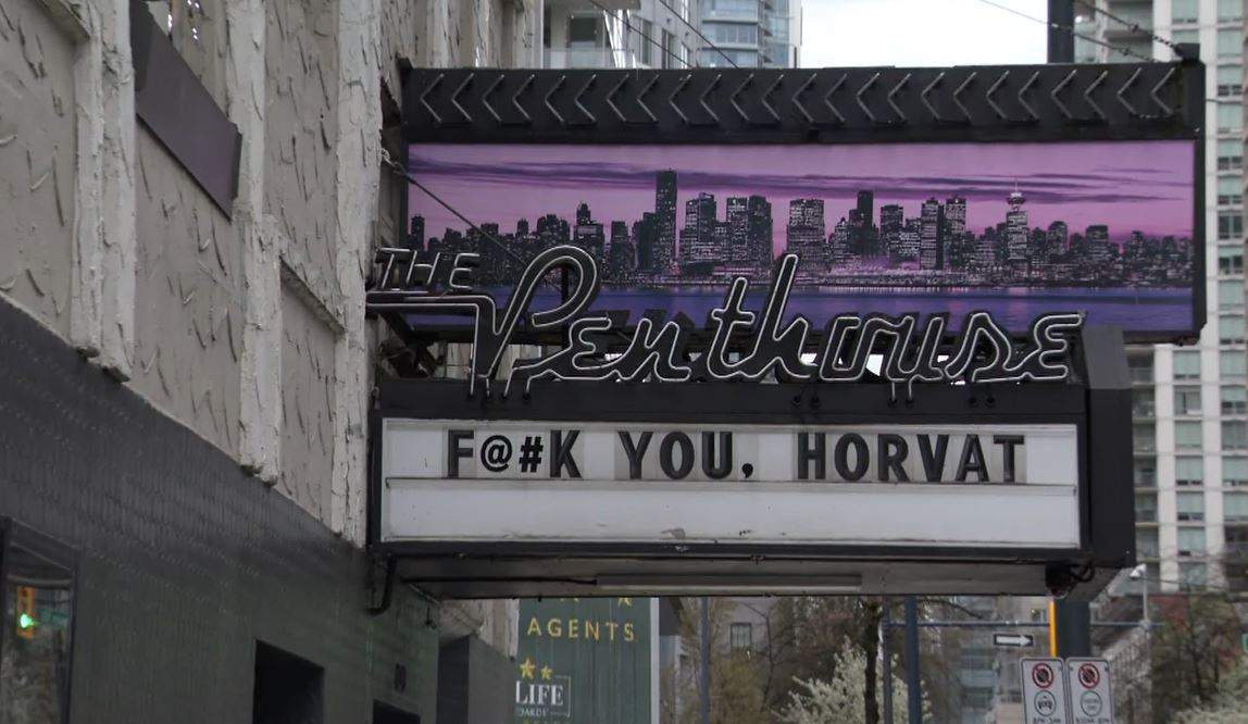 Sign at Vancouver's Penthouse following Bo Horvat's comments over the weekend.