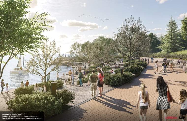 A trail will be extended along the waterfront and upgraded.