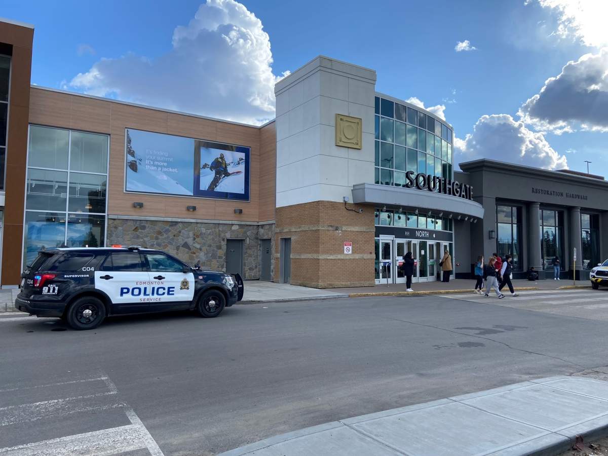 Edmonton Police Service members at Southgate Centre on Wednesday, April 12, 2023.