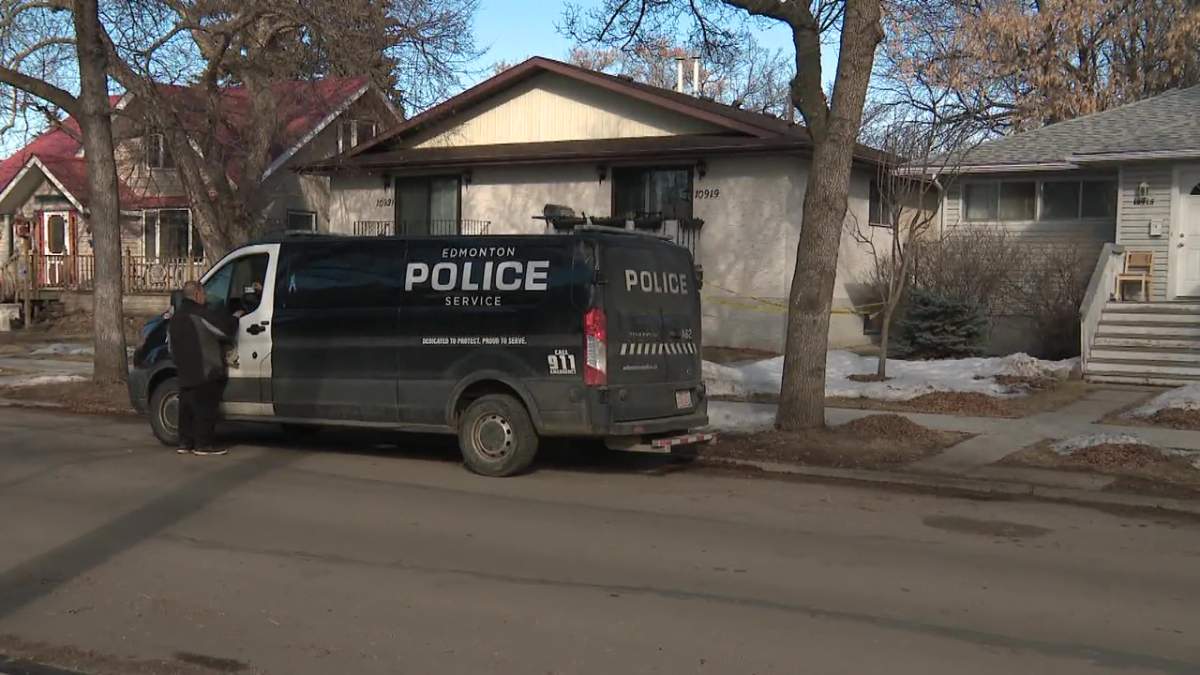 Edmonton police investigating the death of a woman at 10919 122 Street in the Westmount neighbourhood on Monday, April 3, 2023.