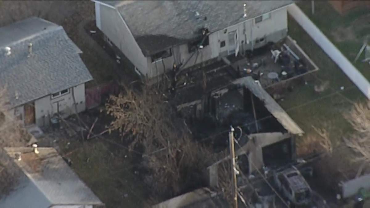 Home and garage near 72 Street and 129 Avenue in northeast Edmonton destroyed by fire on Monday, April 24, 2023.