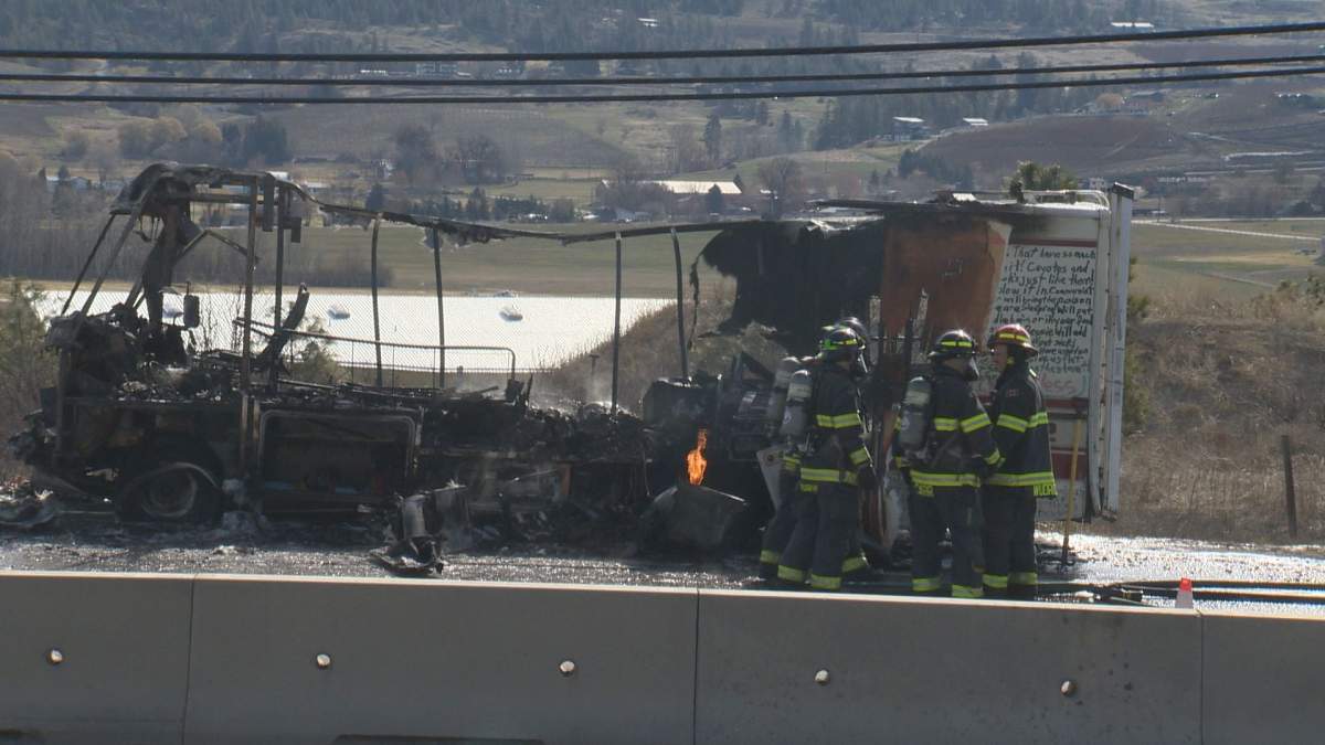 A Winnibego with a storied local history went up in flames on Wednesday, as it was heading down Highway 97 near Kelowna's airport.