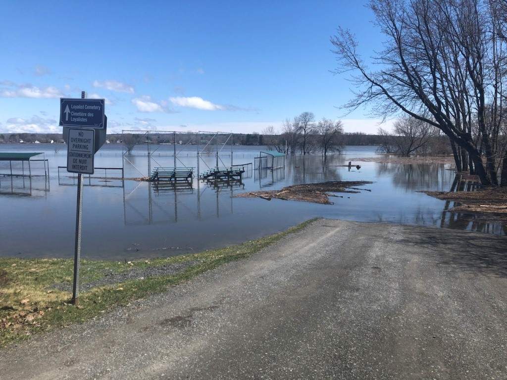 A flooded ball field in Fredericton on April 18, 2023.