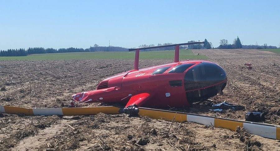 No injuries were reported following a helicopter crash Wednesday morning in Middlesex Centre on April 12, 2023.