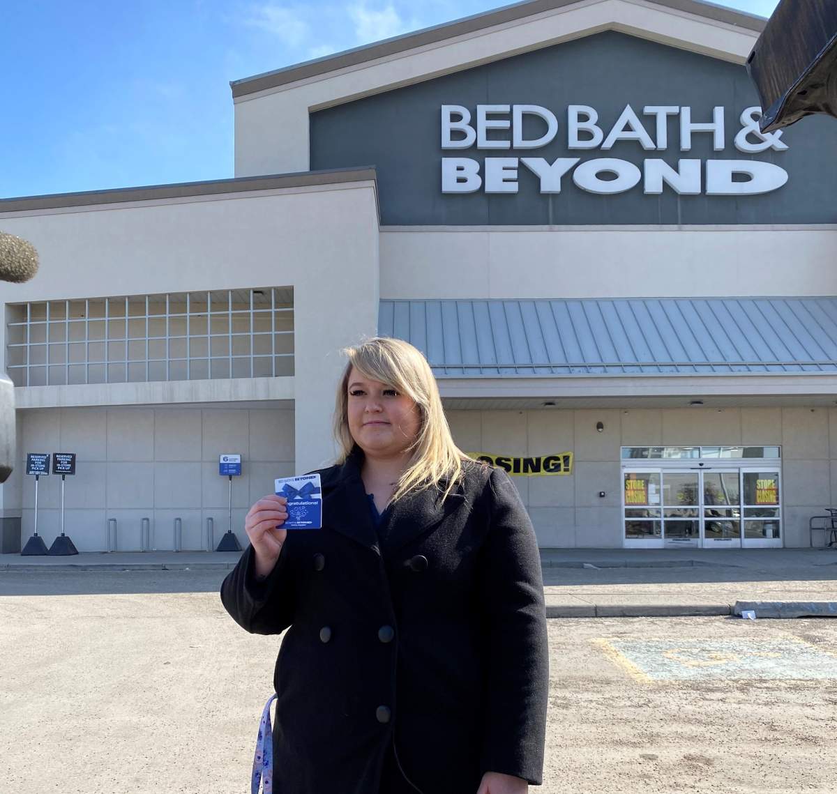 Calgary consumer Katie Wilson is warning others about worthless gift cards after Bed Bath & Beyond filed for bankruptcy. Photo taken April 3, 2023.