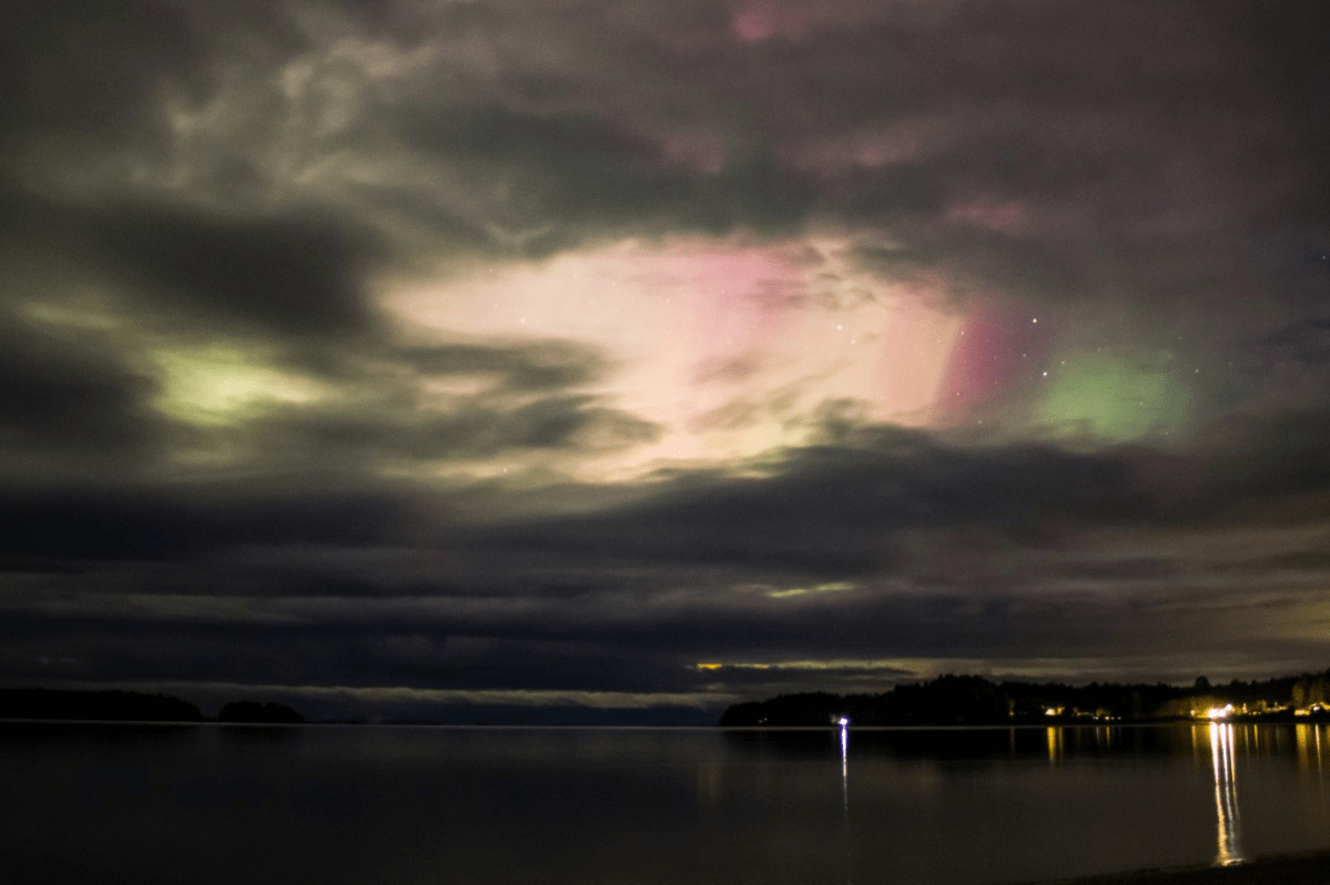 Trying to see the geomagnetic storm among the clouds in Port Hardy.