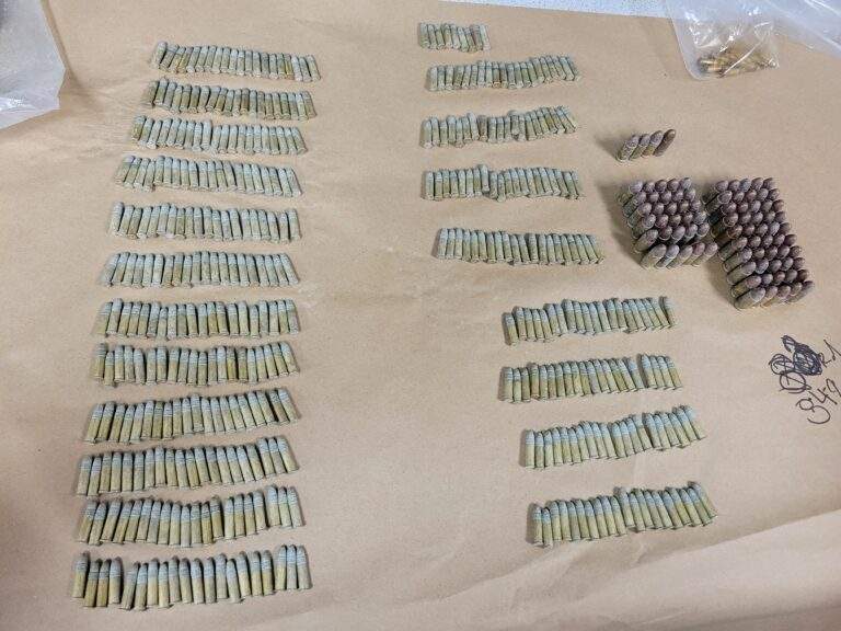 Police say they caught a man carrying this ammunition, along with a loaded gun on Tuesday night. 