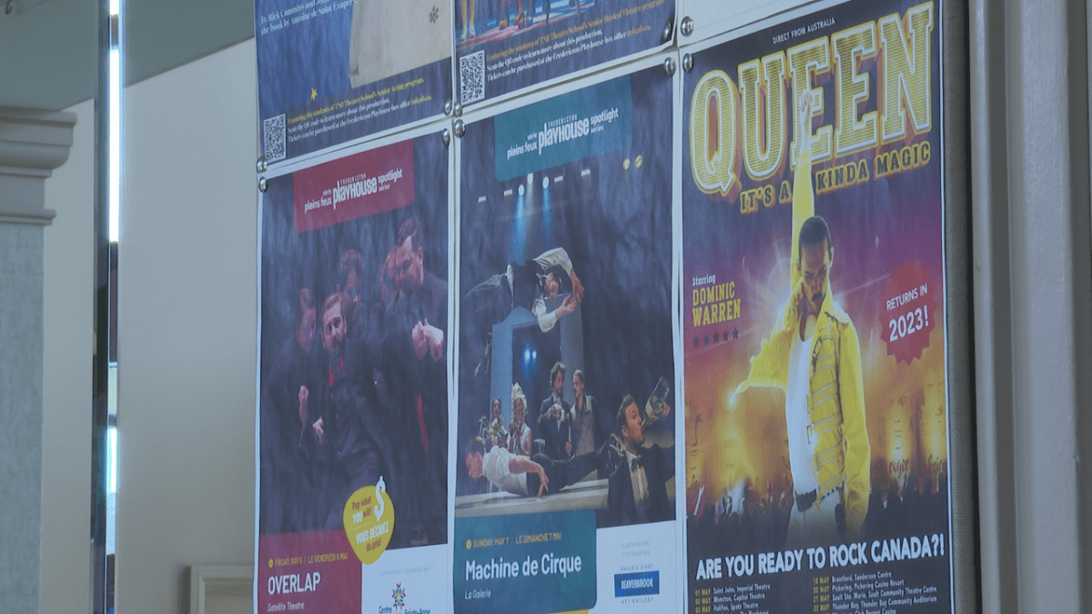 The walls have show posters of plays and concerts and performances happening this year.