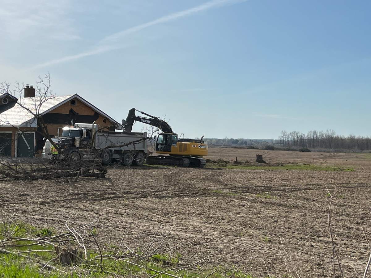 Construction equipment on the site of what will house Volkswagen's gigafactory in St. Thomas, Ont.