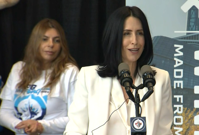 Dayna Spiring of Economic Development Winnipeg speaks at Friday’s announcement.