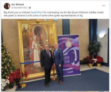 Jim Wickett posing with Saskatchewan agriculture minister David Marit.
