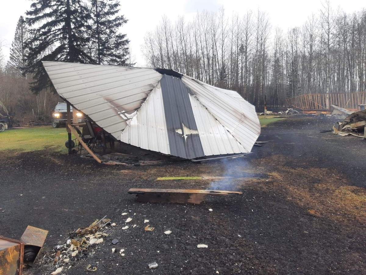 A property near Wildwood, in Yellowhead County, Alta., on Monday, May 8, 2023, destroyed by wildfires.