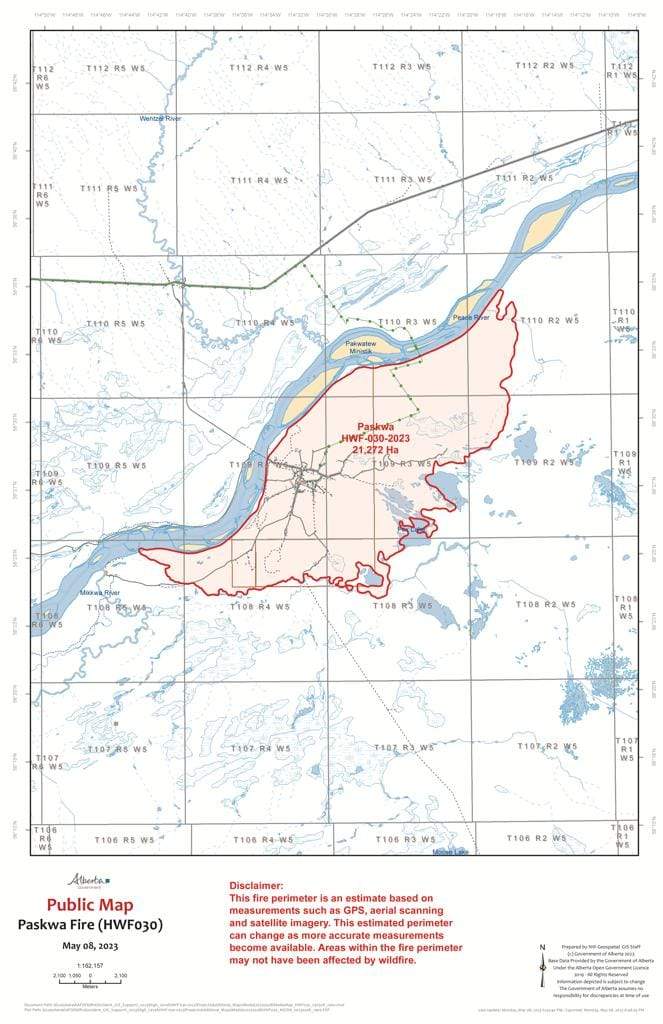 The wildfire burning in northern Alberta in Fox Lake, May 9, 2023.