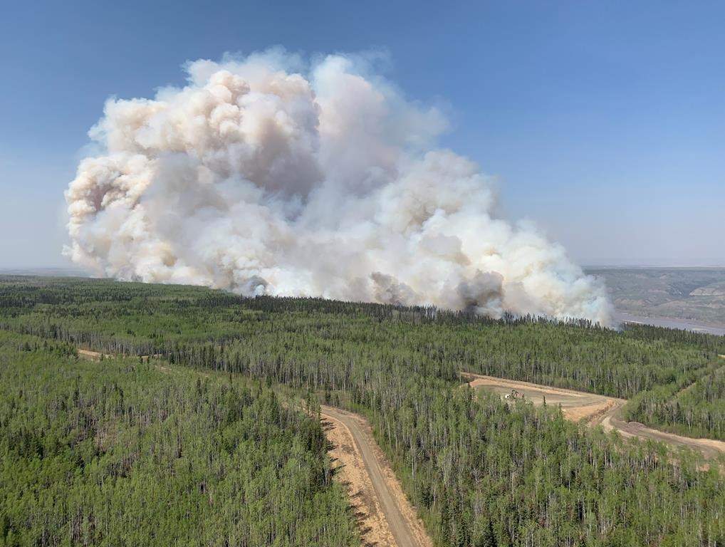 Wildfire GWF018 burns a section of forest in the Grande Prairie district of Alberta in a May 6, 2023.