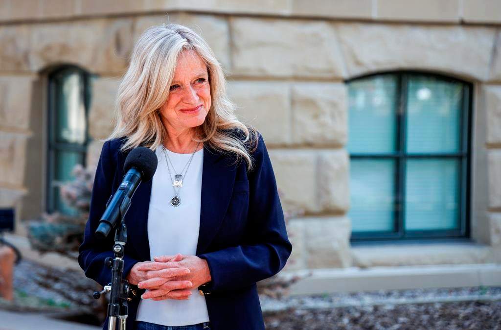 Alberta NDP Leader Rachel Notley makes a campaign announcement in Calgary, Thursday, May 4, 2023. Alberta NDP Leader Rachel Notley has promised to protect pensions and provide additional homecare to seniors if her party wins the provincial election set for May 29. THE CANADIAN PRESS/Jeff McIntosh.