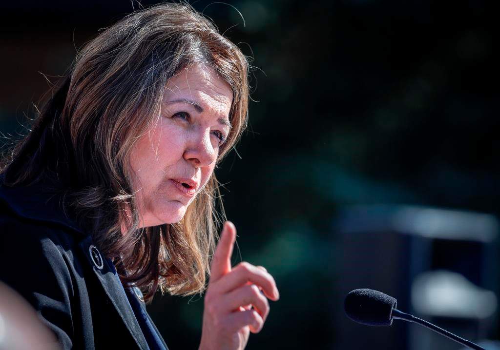 United Conservative Party Leader Danielle Smith speaks at a campaign launch rally in Calgary, Alta., Saturday, April 29, 2023.