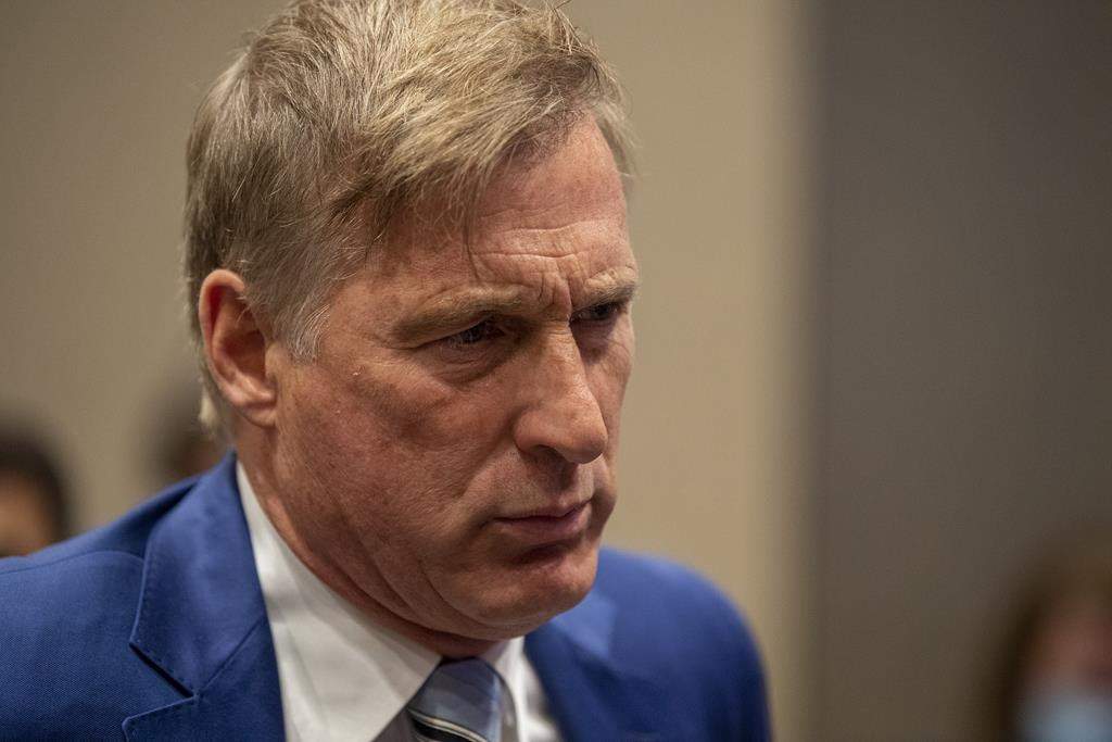 People's Party of Canada Leader Maxime Bernier speaks to supporters during the PPC headquarters election night event in Saskatoon, Monday, Sept. 20, 2021.