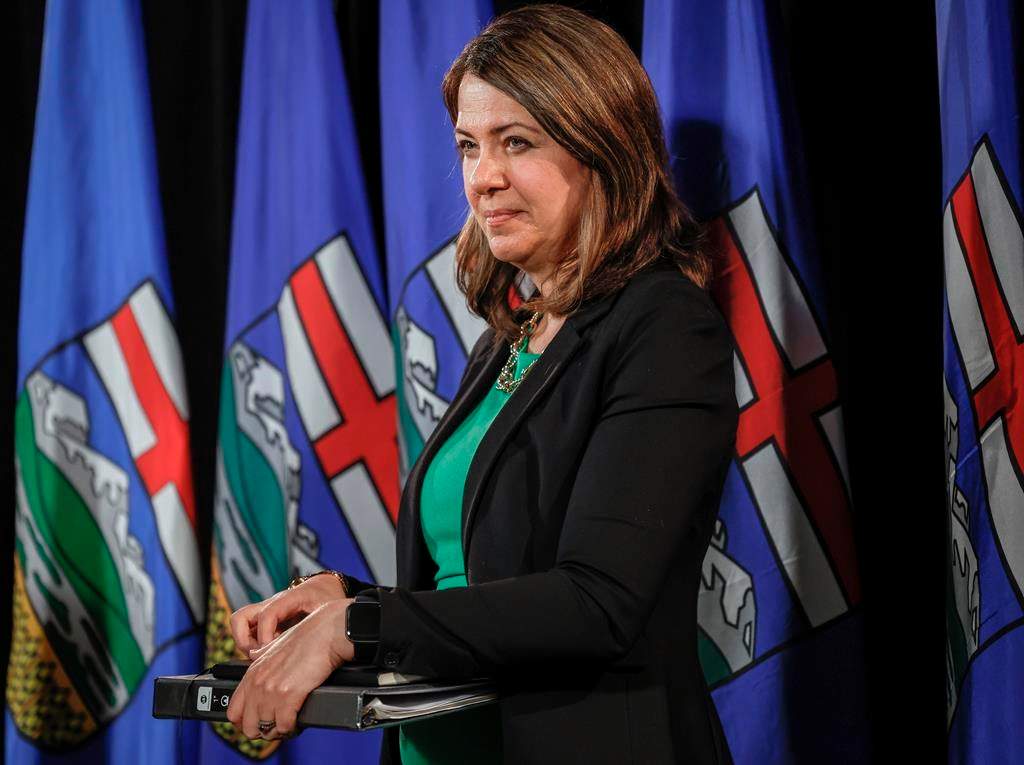 United Conservative Party Leader Danielle Smith waits to make an election campaign announcement in Calgary, Thursday, May 11, 2023.