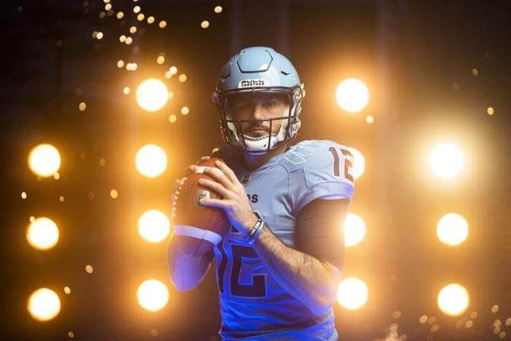 Toronto Argonauts quarterback Chad Kelly sports the new Argonauts uniform as he poses in this undated handout photo.