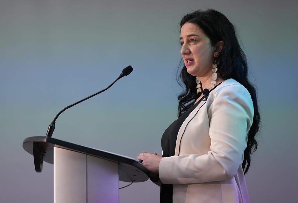 Kasari Govender, B.C. Human Rights commissioner, speaks after releasing the final report on her inquiry into hate during the COVID-19 pandemic, in Vancouver, on Tuesday, March 7, 2023.