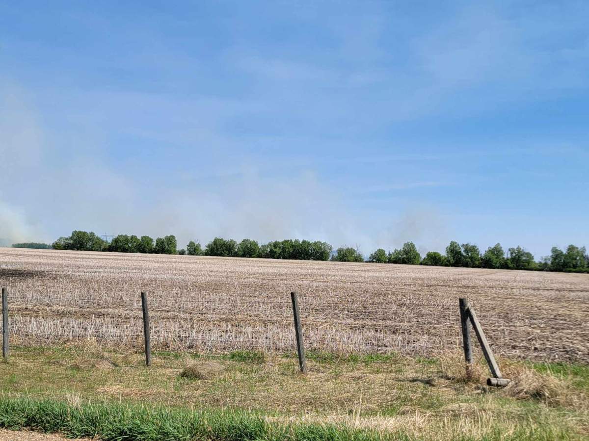 A wildfire broke out west of Devon in Leduc County, Alta. on Saturday, May 13, 2023.