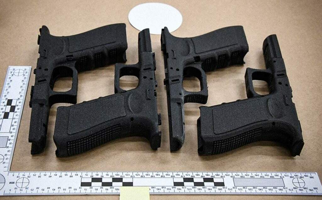 A photo of 3D-printed gun frames recovered as a part of an investigation into illegal firearms manufacturing that resulted in charges against a B.C. man. 
