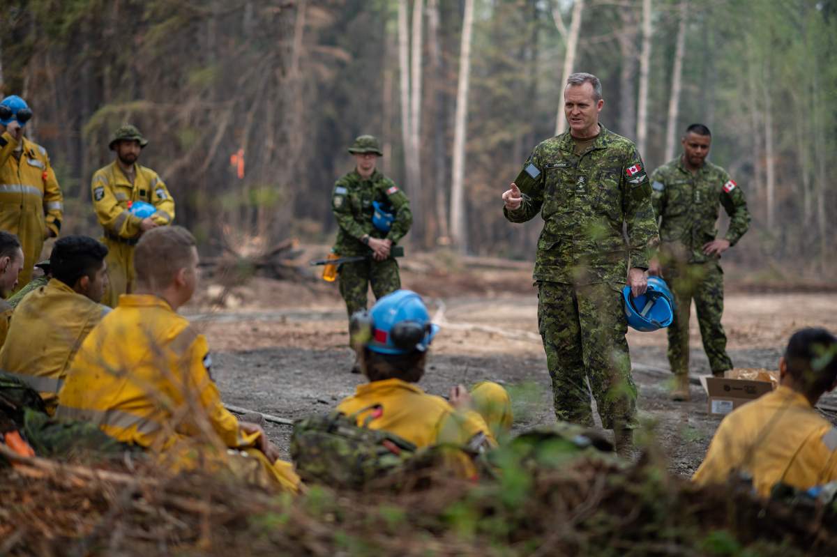 Members from 41 Canadian Brigade Group (CBG) participate in fire prevention operations such as hotspot detection, in Drayton Valley, Alberta, on May 16, 2023, in support of Operation LENTUS 23.