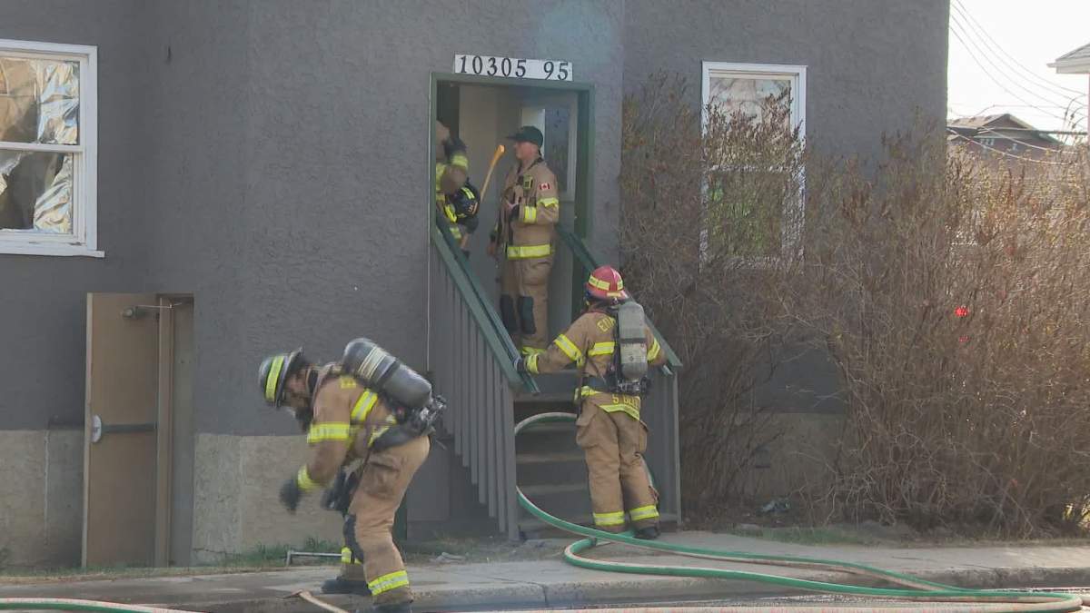 Three people were taken to hospital -- at least one in critical condition -- after firefighters responded to a call at 95 Street and 103 Avenue Monday, May 1, 2023.