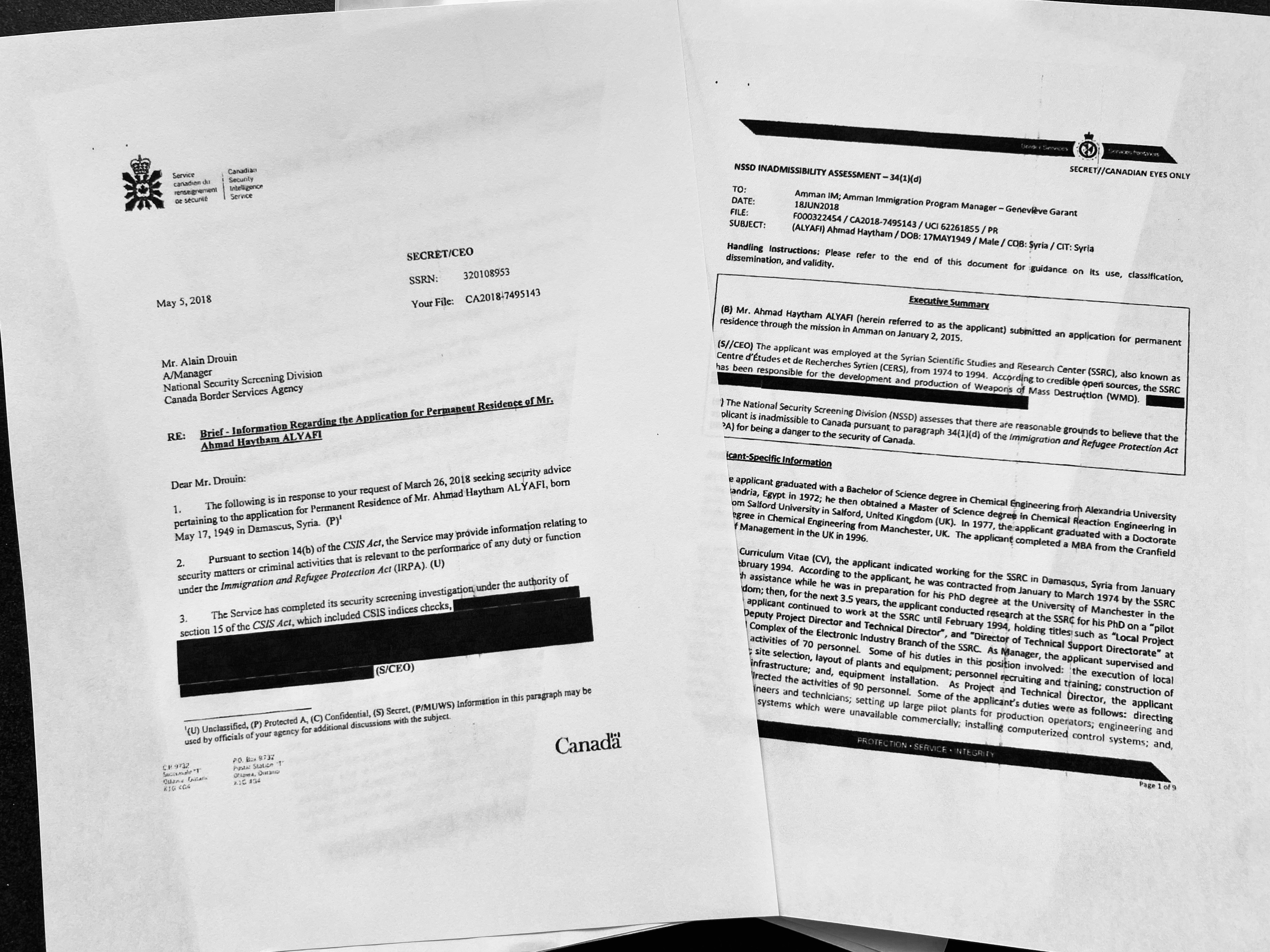 Alyafi was investigated by CSIS and the CBSA.