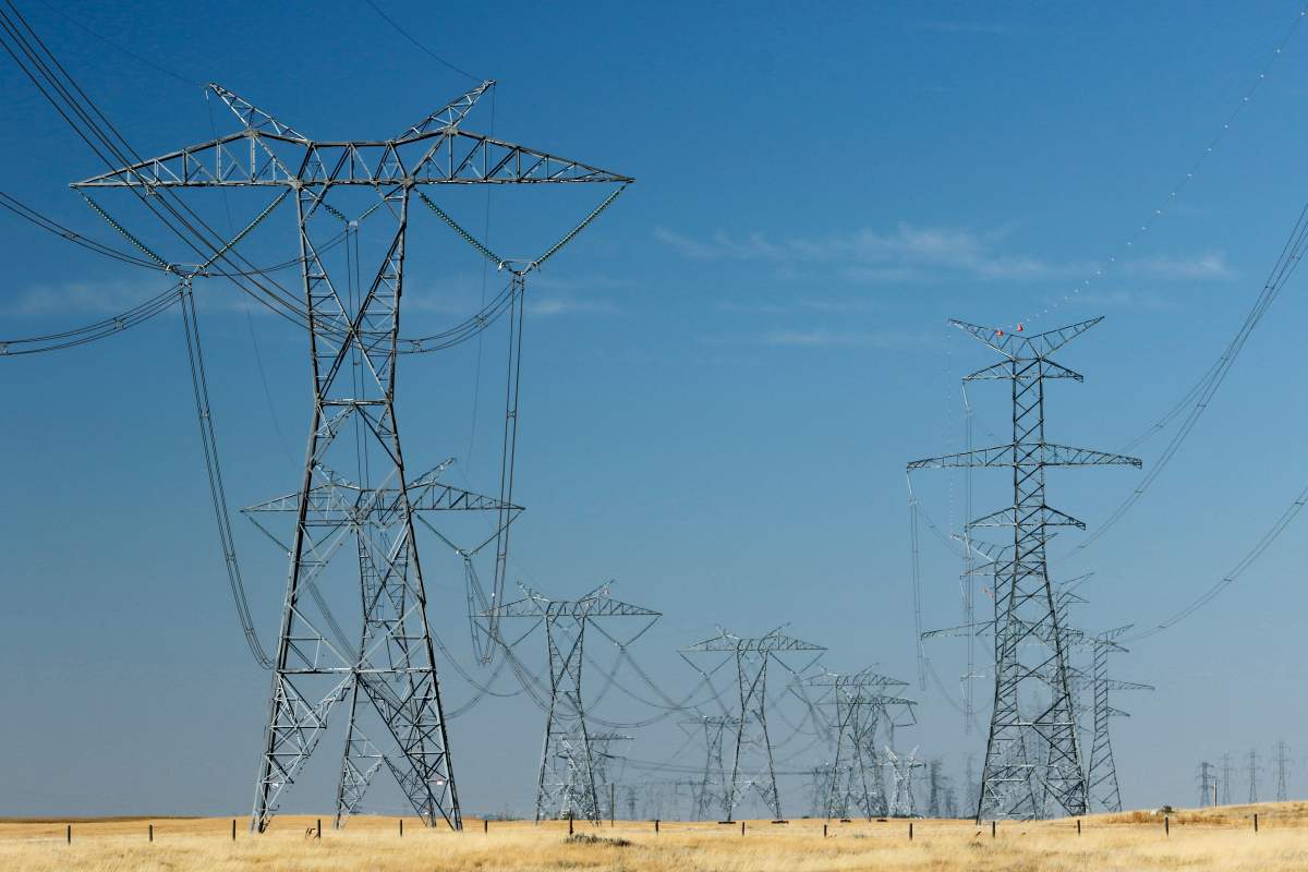 High voltage transmission power lines near Brooks, AB., on Sept. 11, 2020.