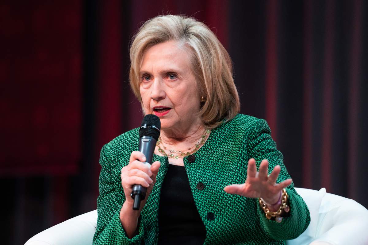Former U.S. Secretary of State Hillary Clinton takes part in a keynote address during the second day of the Liberal Convention in Ottawa, on Friday, May 5, 2023. THE CANADIAN PRESS/Spencer Colby