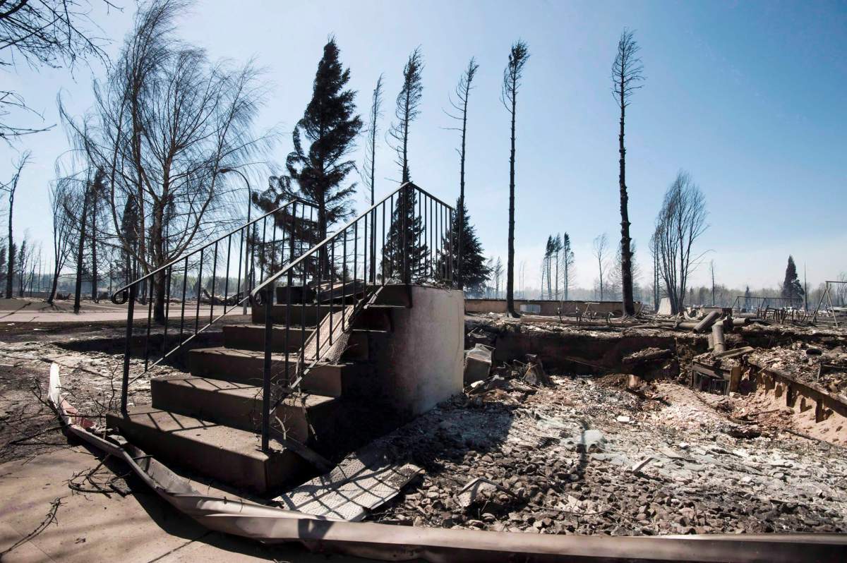 All that remains of a house in Slave Lake, Alberta, on May 16, 2011, is a set of steps.