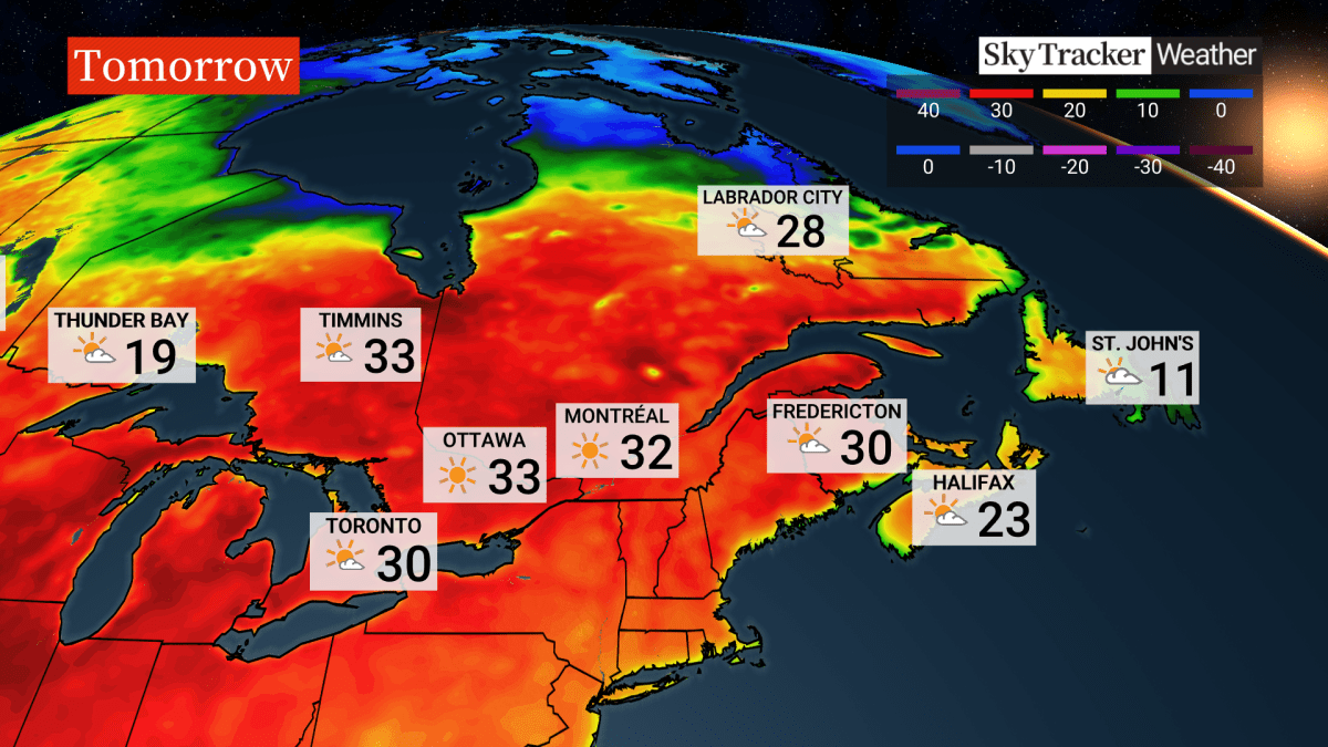 Wednesday’s weather forecast. Very hot day in Ontario and Quebec, headed for Maritimes