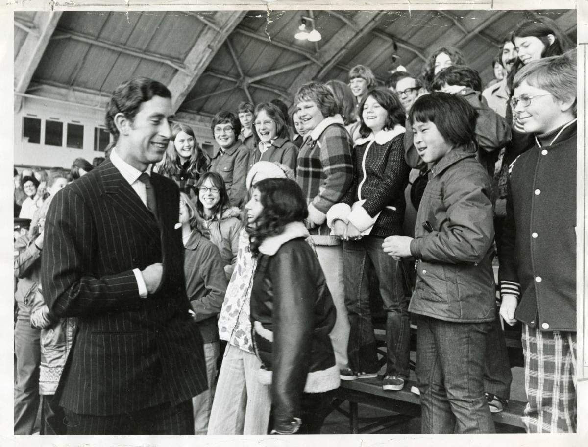 Prince Charles greeting local students. Courtesy / University of Manitoba Archives & Special Collections