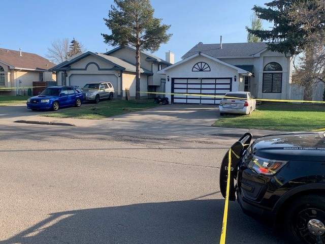 A Global News crew saw several police cars parked outside a home in the area of 47 Street and 12 Avenue on Friday afternoon and the driveways of several homes had been taped off.