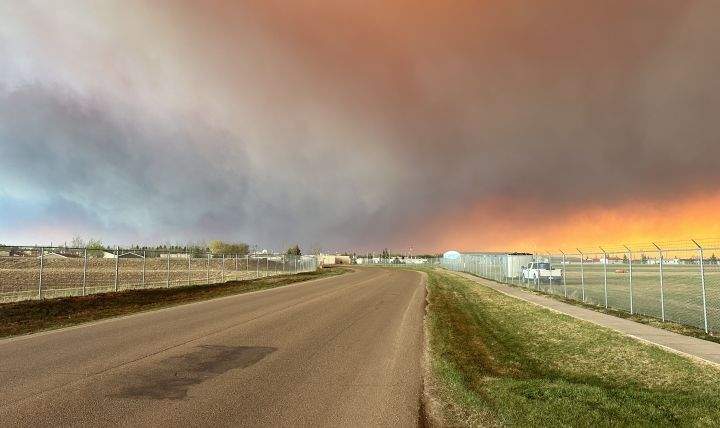 A wildfire burns near Edson, Alta., on May 5, 2023.