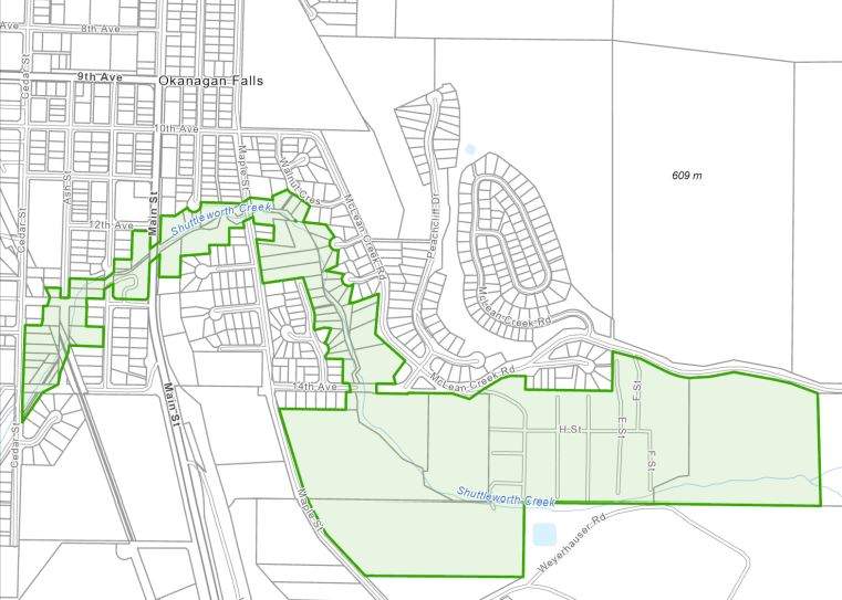 A map showing the evacuation alert for Okanagan Falls, B.C., that was rescinded on Friday.