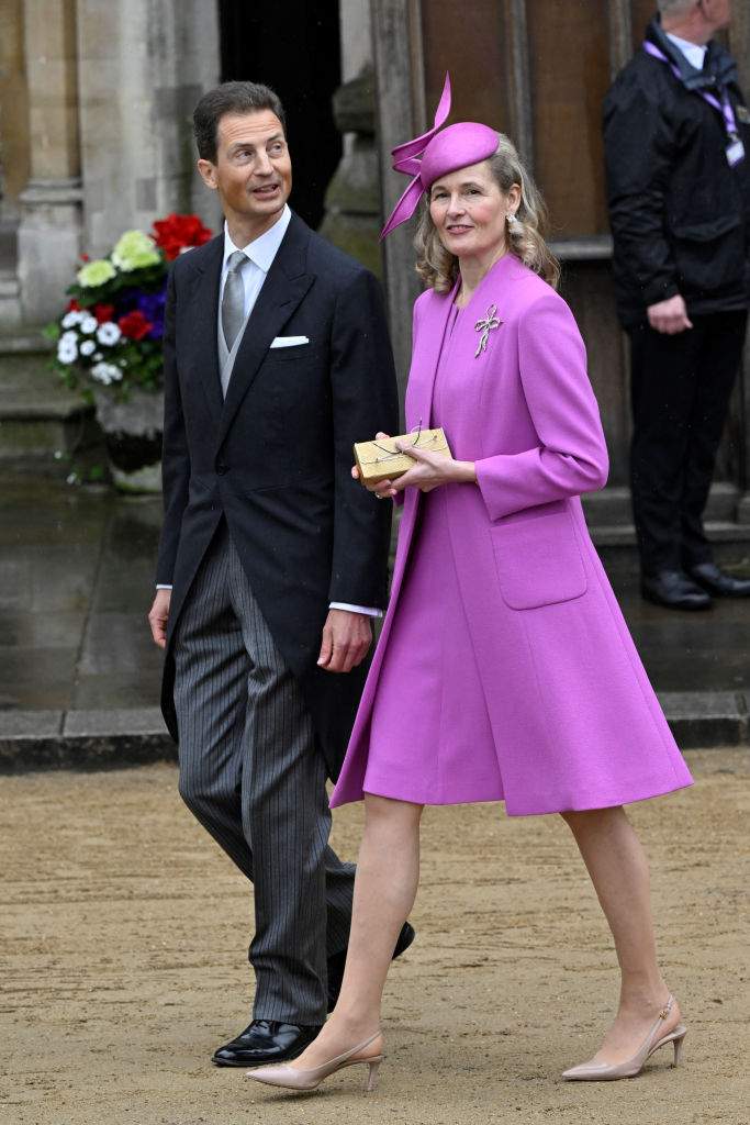 Sophie, Hereditary Princess of Liechtenstein and Alois, Hereditary Prince of Liechtenstein arrive to attend the Coronation of King Charles III and Queen Camilla on May 6, 2023 in London, England.