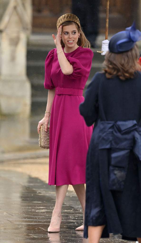 Princess Beatrice arrives at Westminster Abbey for the Coronation of King Charles III and Queen Camilla on May 06, 2023 in London, England.