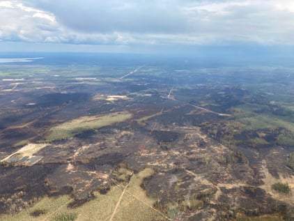 A wildfire area near the Brazeau Dam in western Alberta on May 9, 2023.